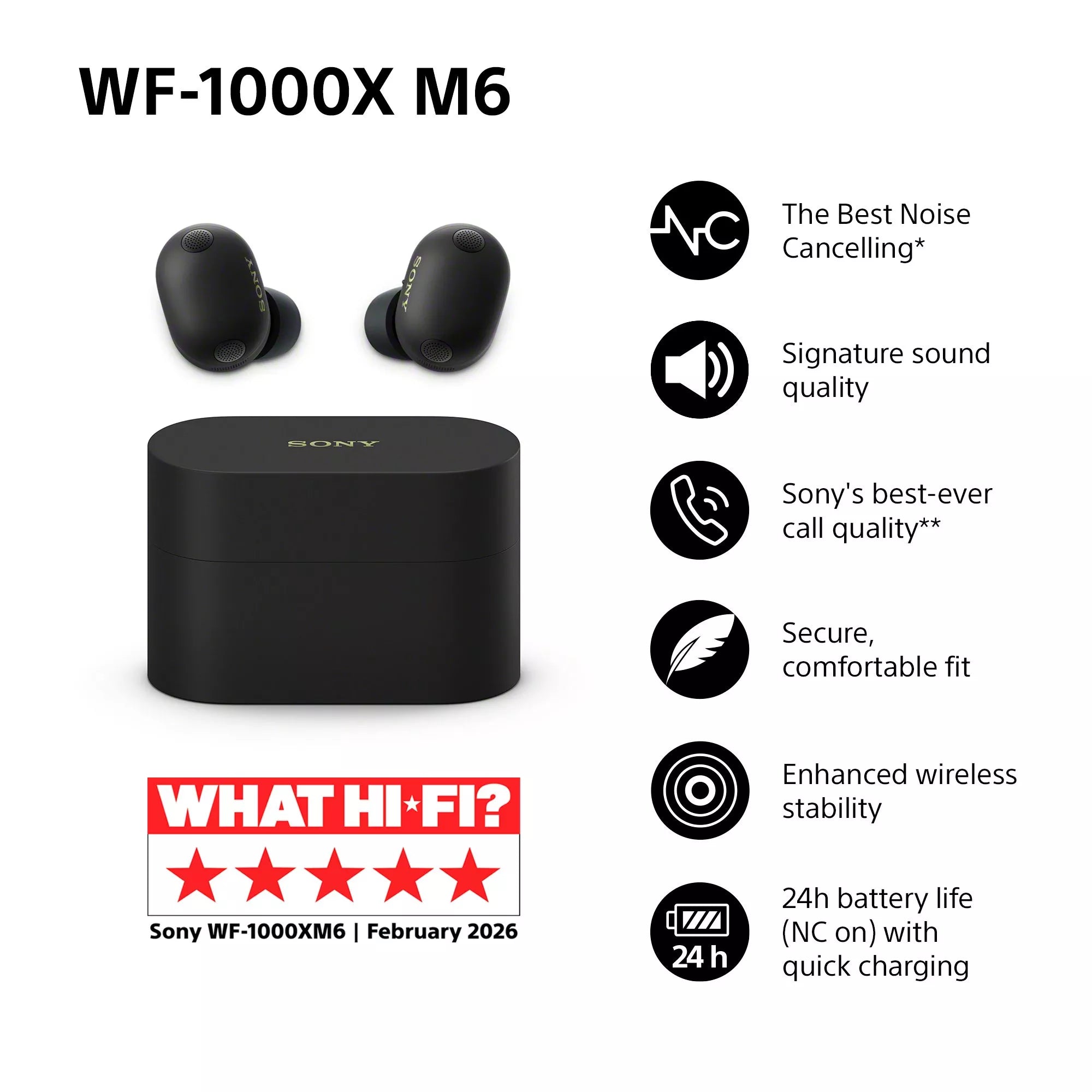 Sony WF-1000XM6 noise cancelling earbuds (British brand)