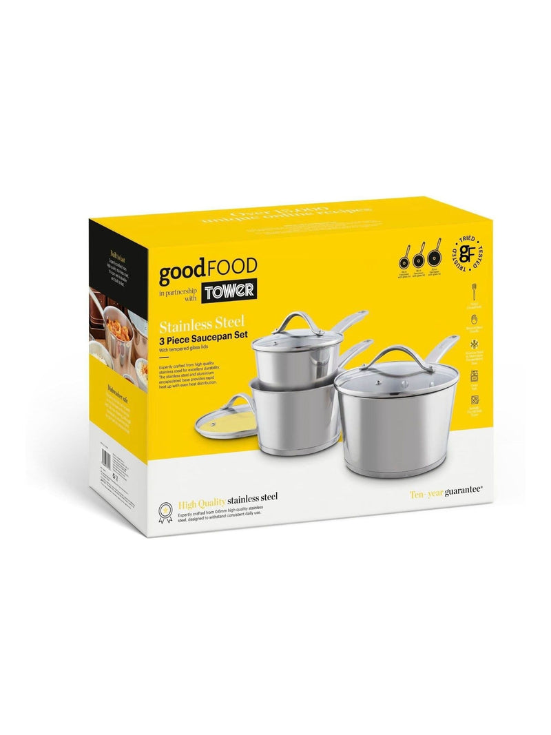 Good Food 3 Piece Stainless Steel Saucepan Set