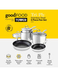 Good Food stainless steel tri-ply cookware set 5-piece, UK version