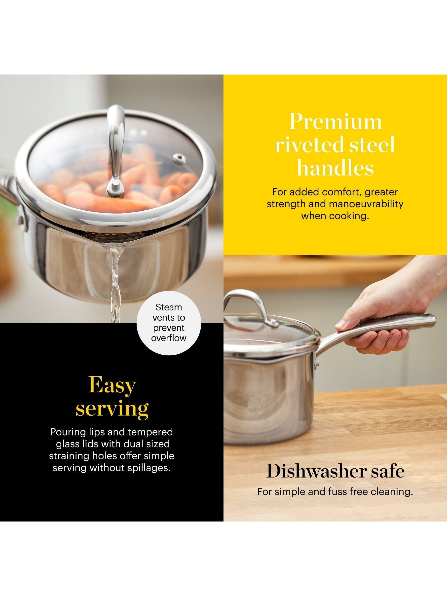 Good Food stainless steel tri-ply cookware set 5-piece, UK version