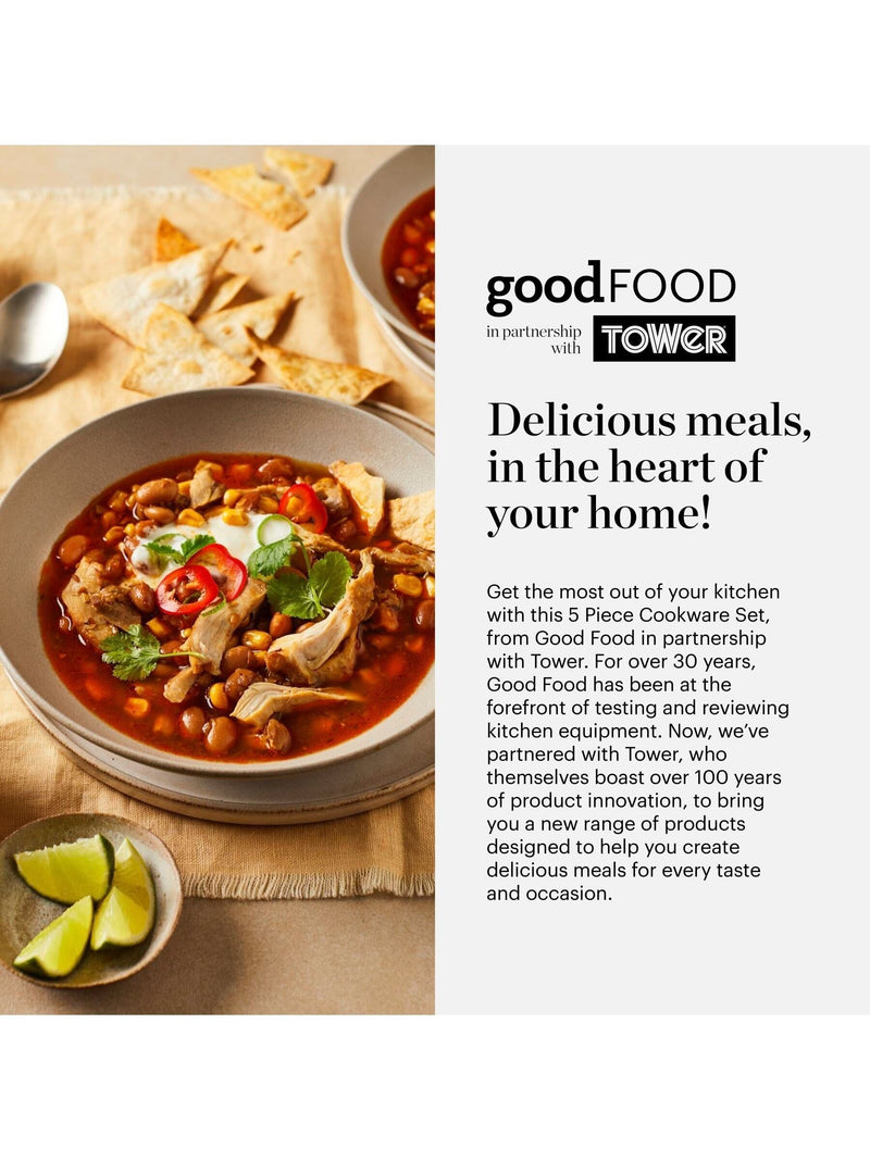 Good Food stainless steel tri-ply cookware set 5-piece, UK version
