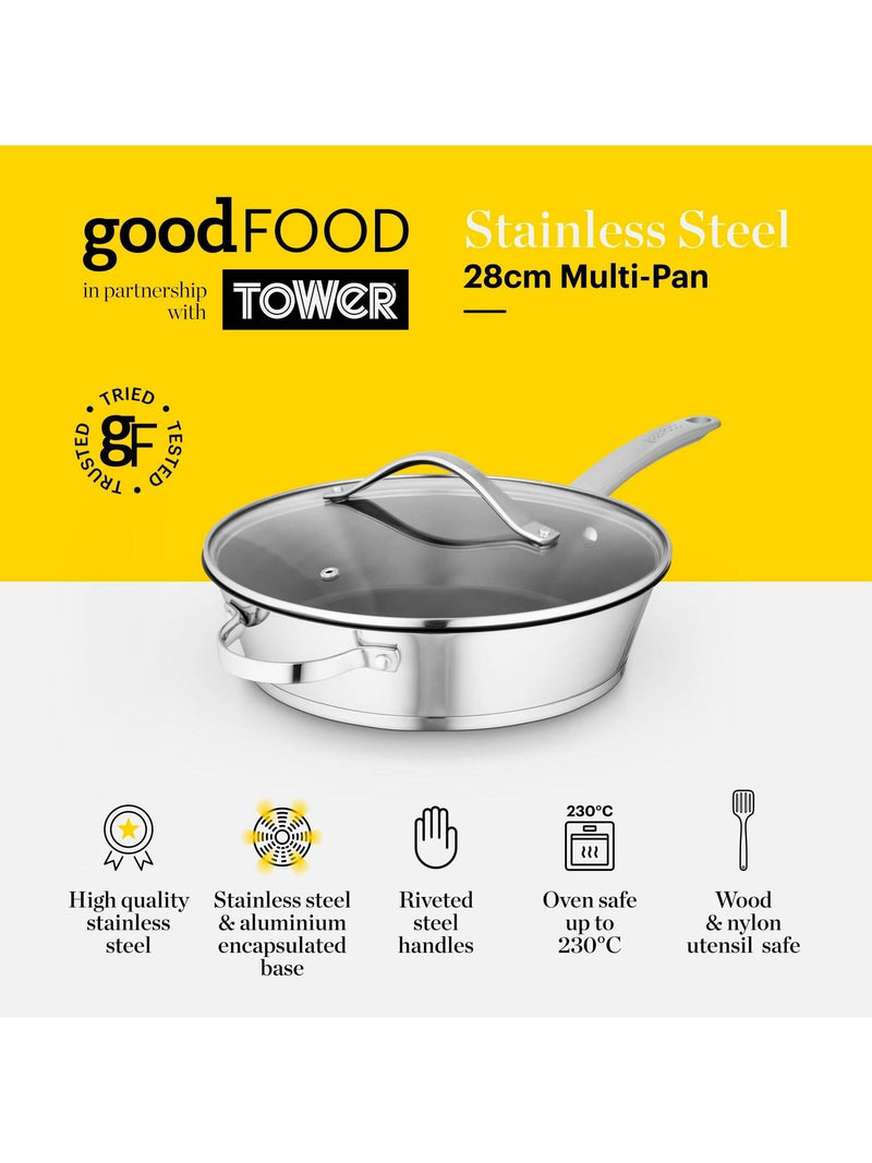 Good Food Stainless Steel Multi-Pan with Tempered Glass Lid
