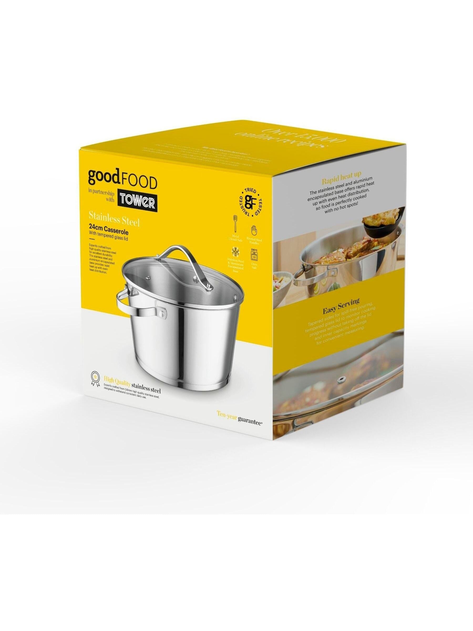 GOOD FOOD Casserole Pan with Tempered Glass Lid 24cm, UK version