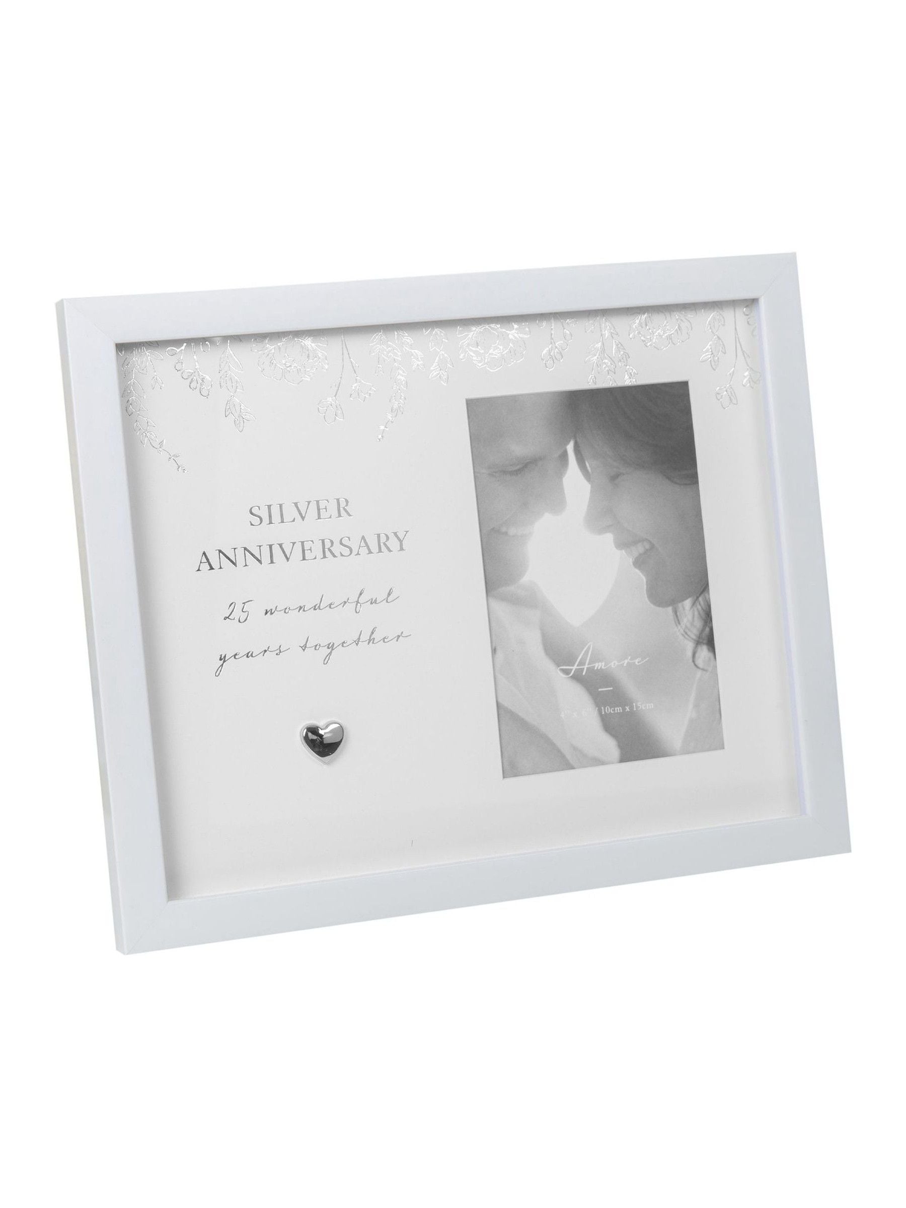 Widdop White Amore Silver Anniversary Frame holding 4 x 6 photo (British brand)