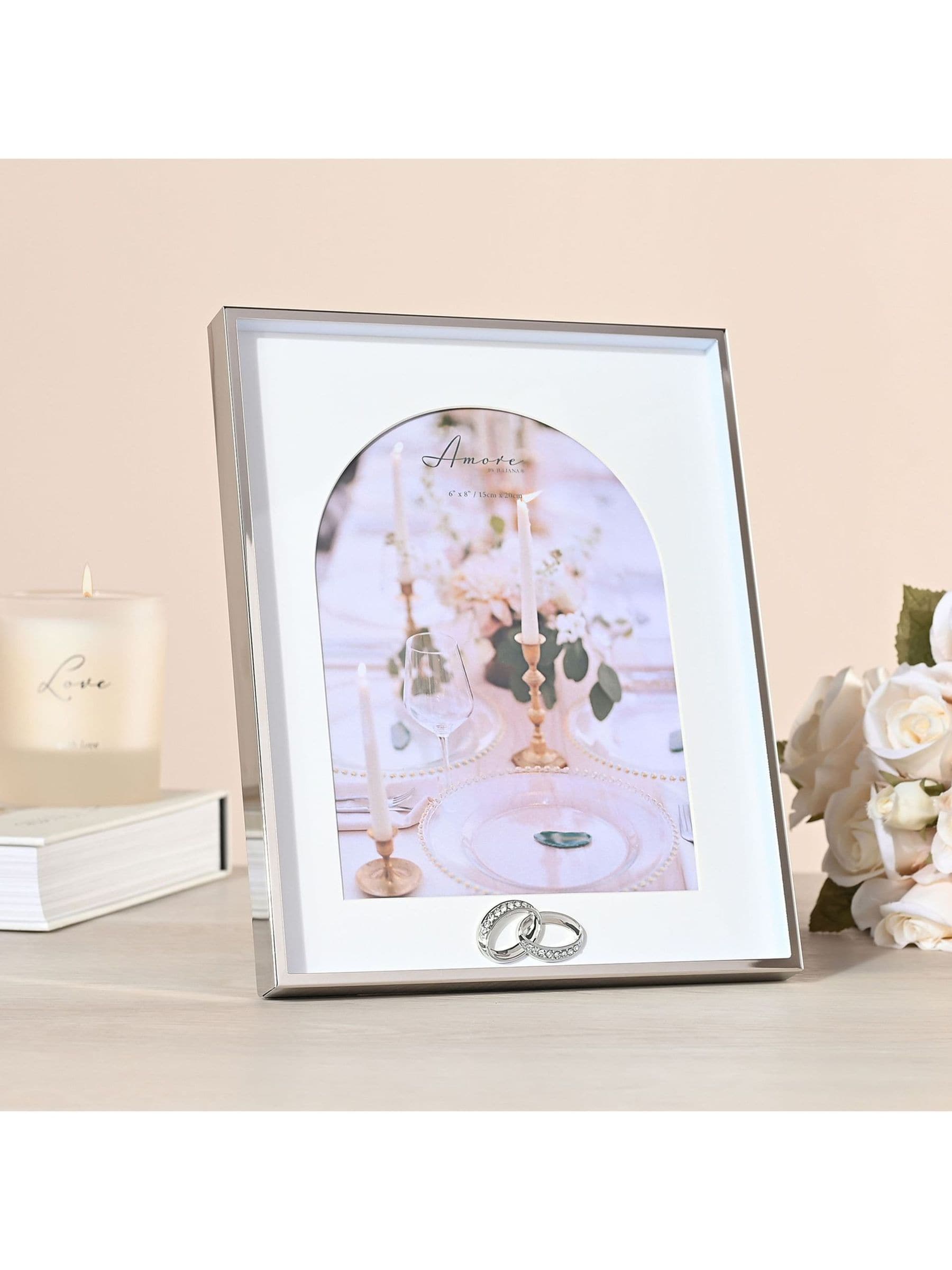 Widdop Silver Amore Box Arch Photo Frame with Rings for 6 x 8 photos (British brand)