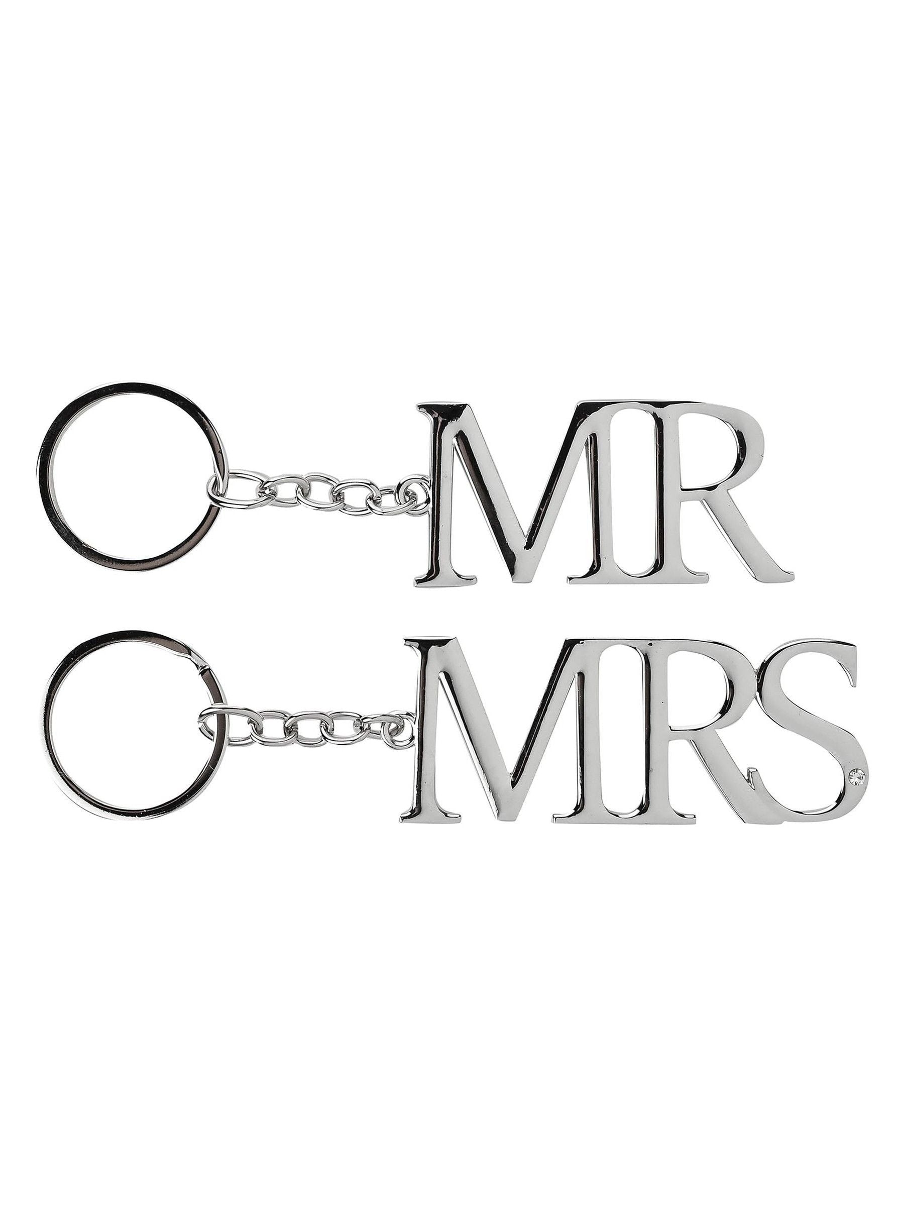 Widdop Mr & Mrs silverplated keyrings set of 2 (British brand)