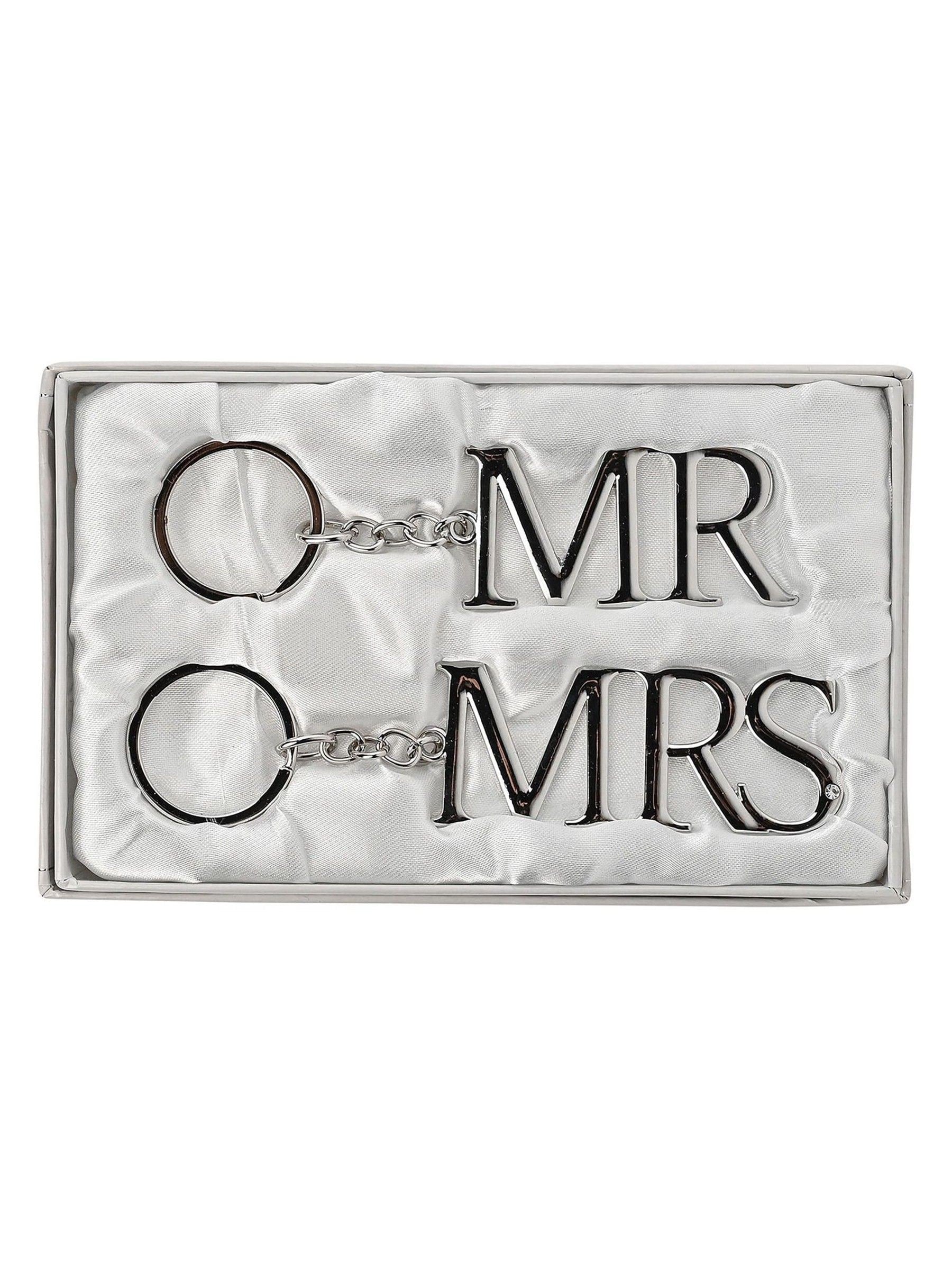 Widdop Mr & Mrs silverplated keyrings set of 2 (British brand)