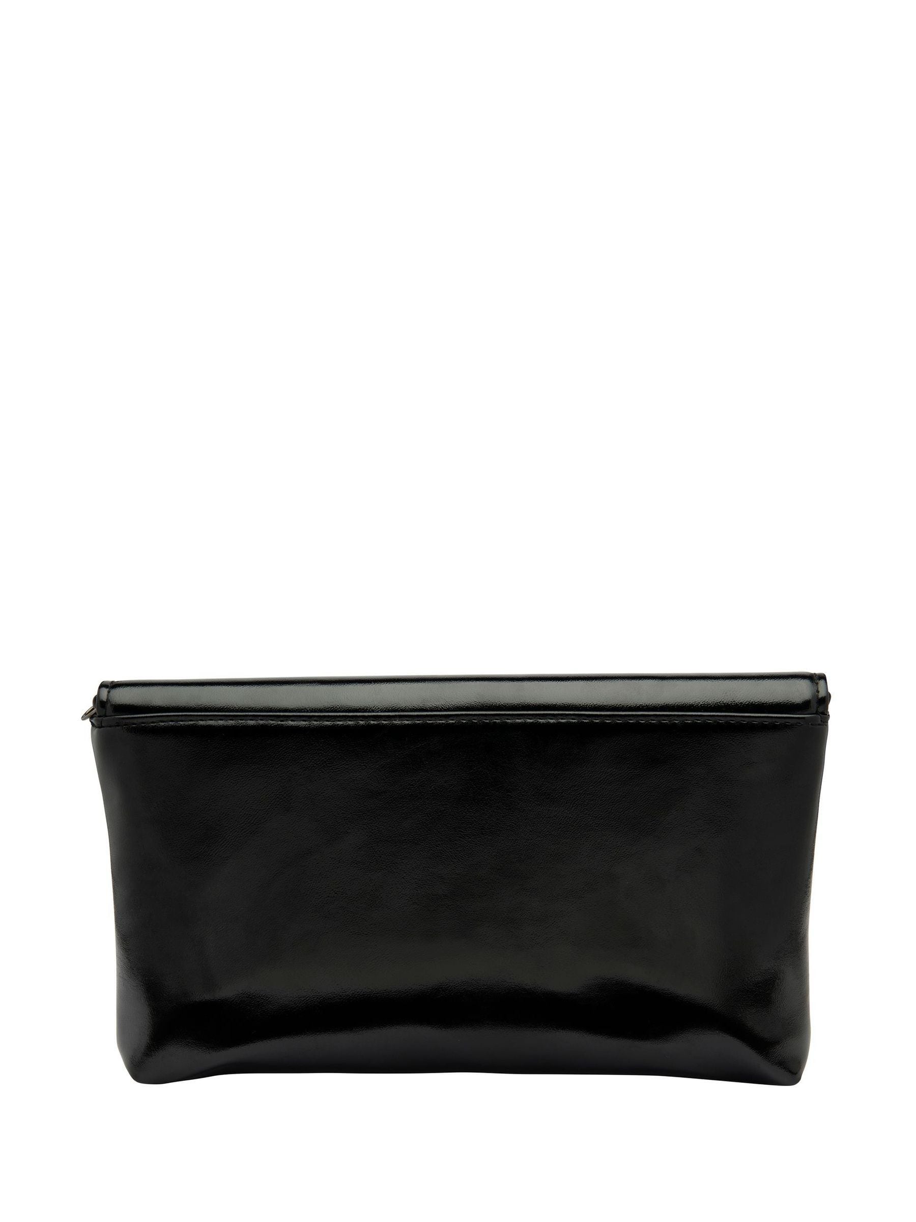 Lotus Black Patent Clutch Handbag