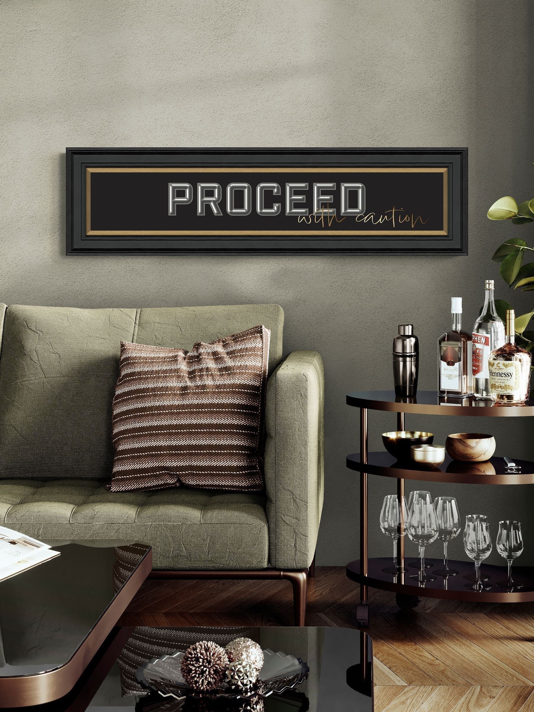 Artko Black Proceed with Caution Framed Art