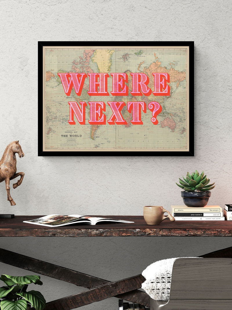 Artko Black Where Next World Map Designs Framed Art 73.5x53.5cm - British product
