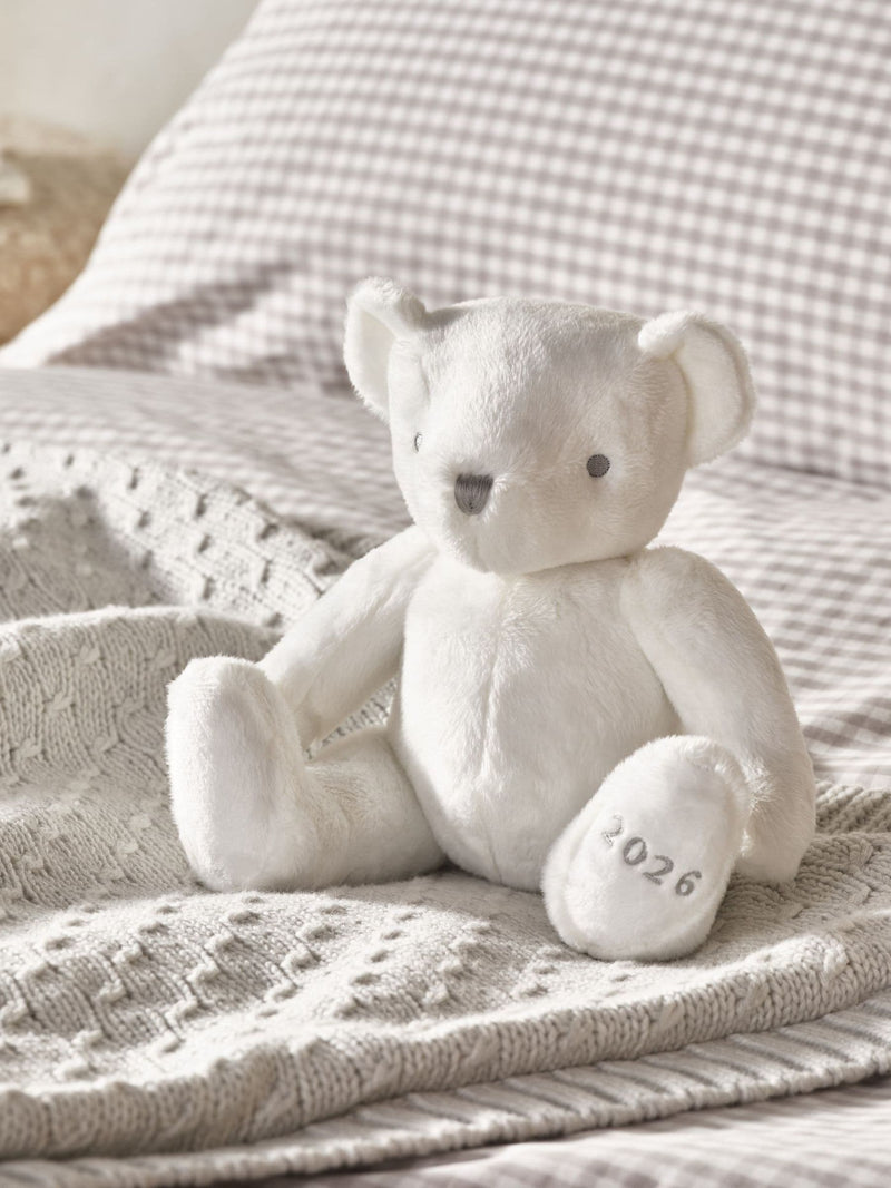 The White Company white 2026 dated bear soft toy, UK version