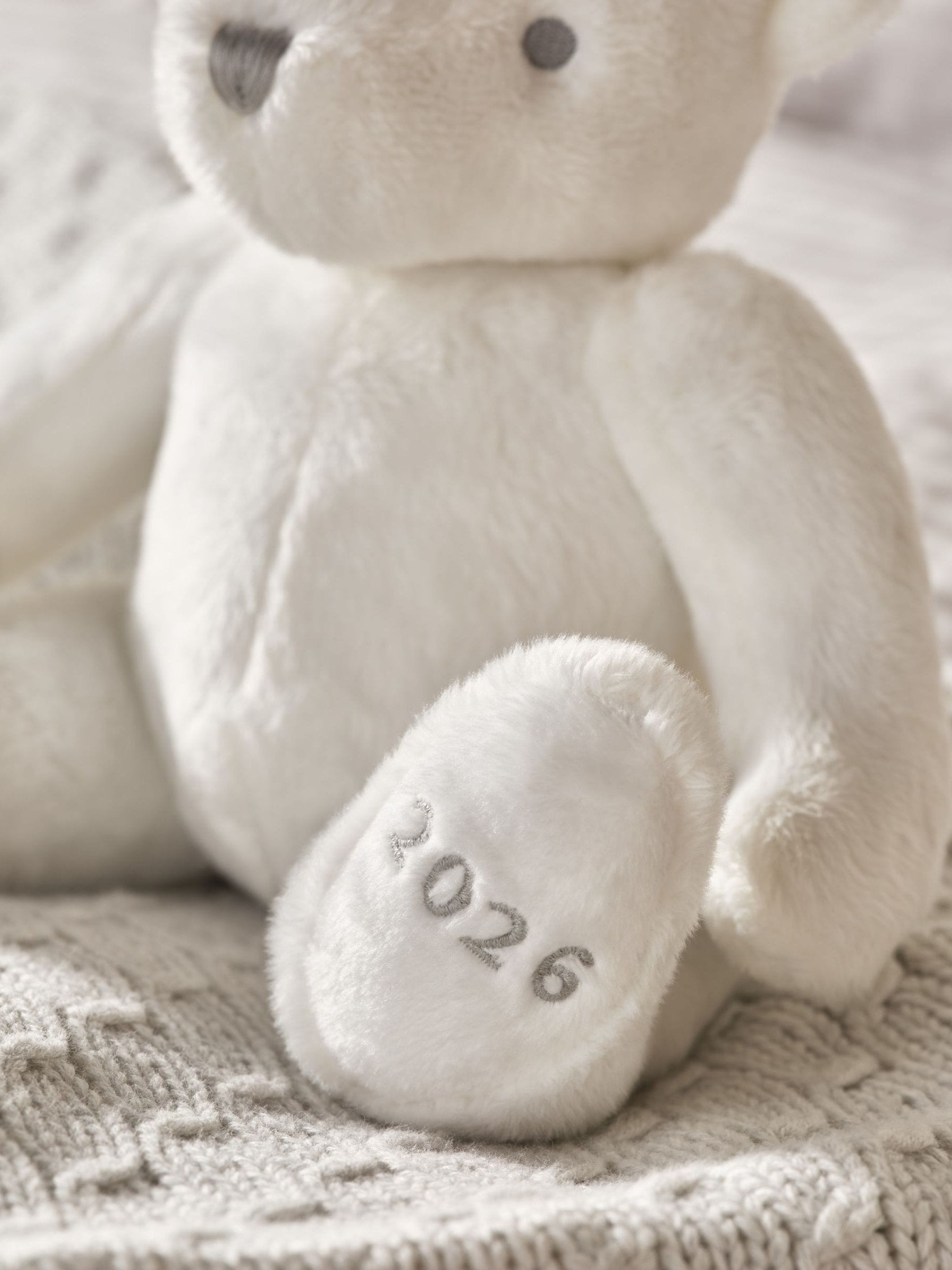 The White Company white 2026 dated bear soft toy, UK version