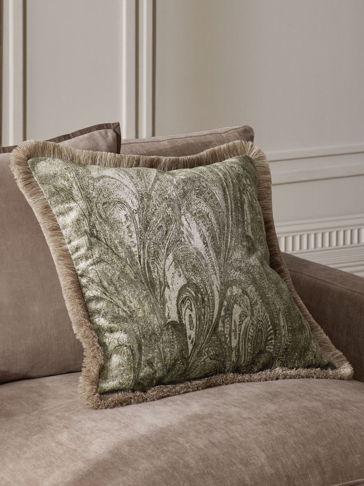 N. Premium green paisley cushion 50x50cm (British brand)