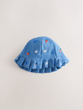Embroidered strawberry baby bucket hats 2 pack denim and gingham (British brand)