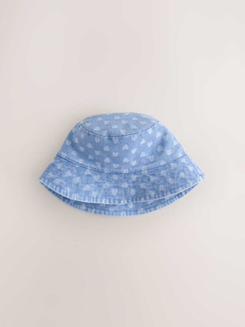 Baby bucket hats 2 pack white blue heart prints, UK version