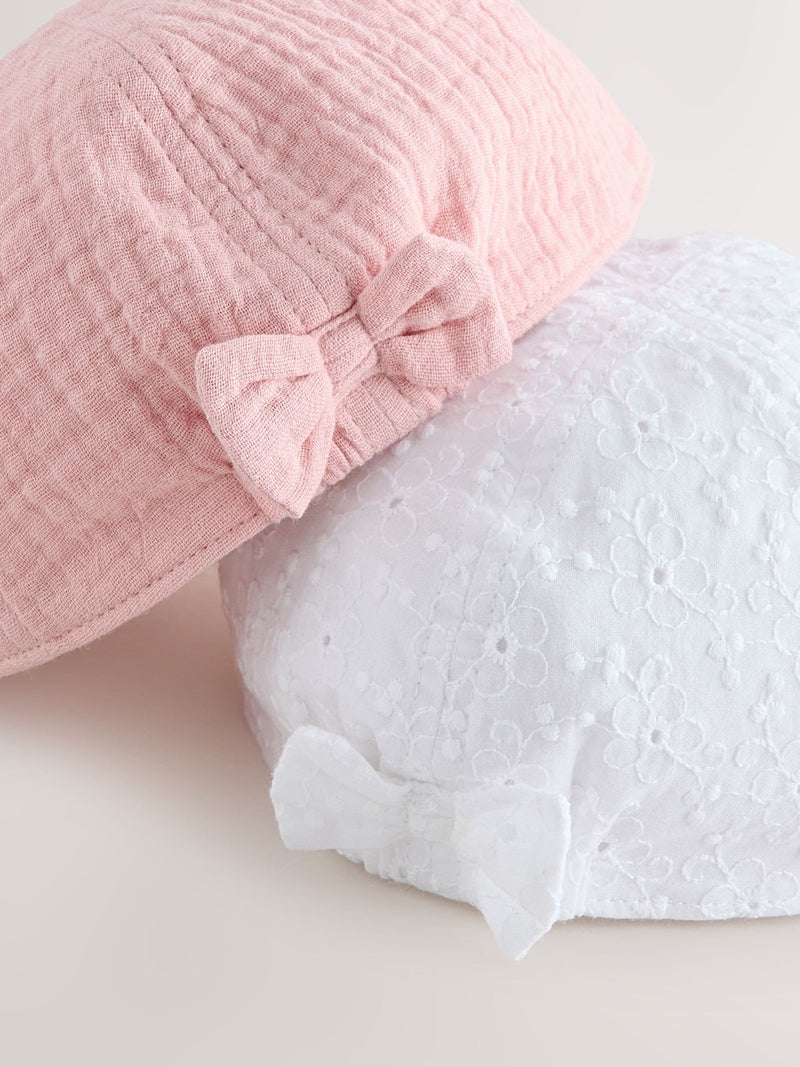 Baby hats pink and white broderie bow back 2 pack, UK version