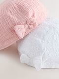 Baby hats pink and white broderie bow back 2 pack, UK version