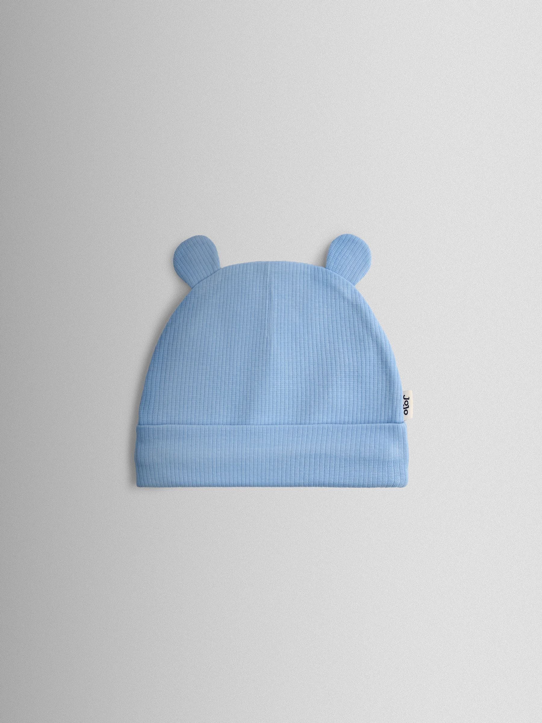JoJo Maman Bébé bear hat 3-pack in sage, blue, beige, UK version