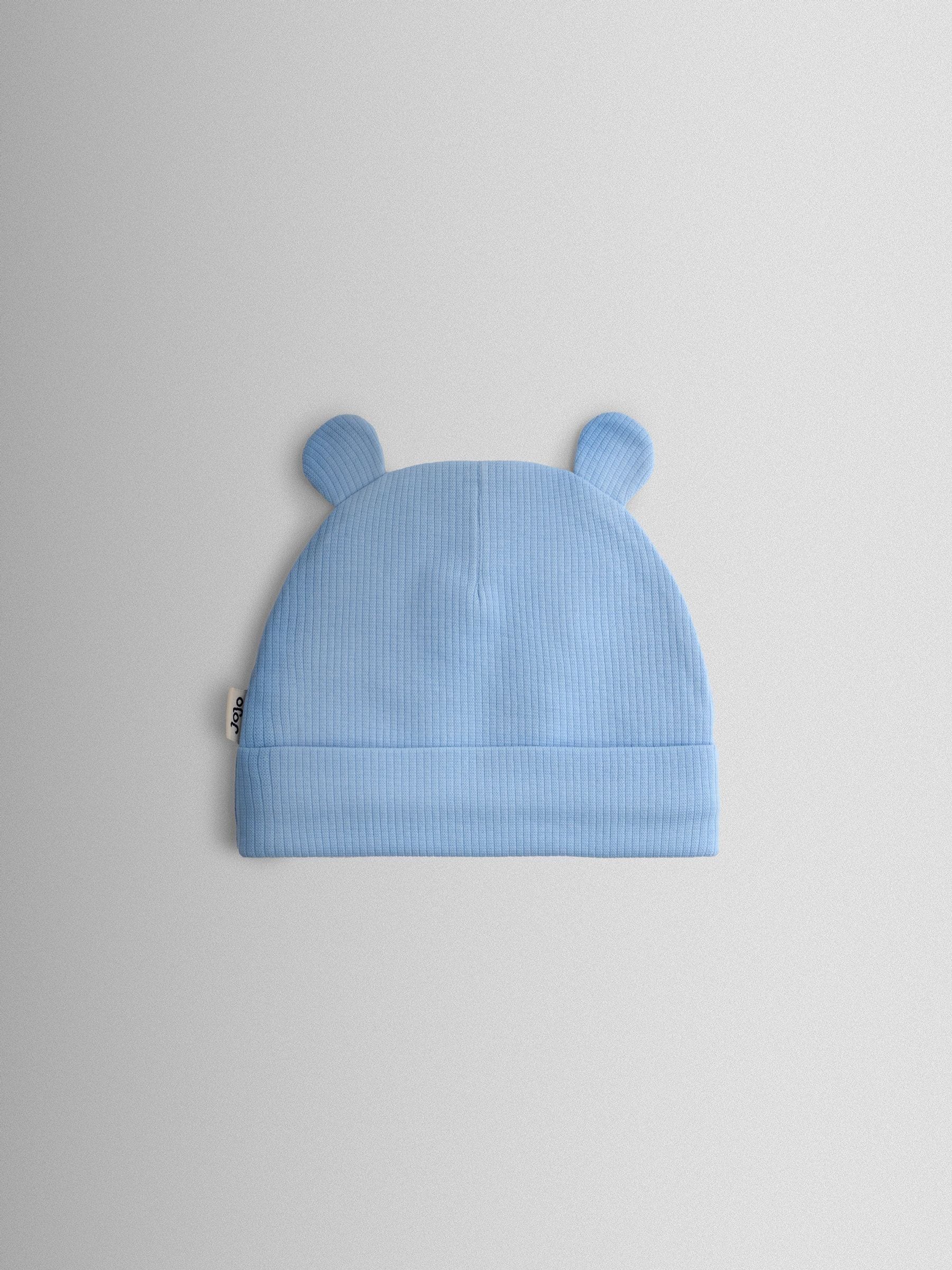 JoJo Maman Bébé bear hat 3-pack in sage, blue, beige, UK version