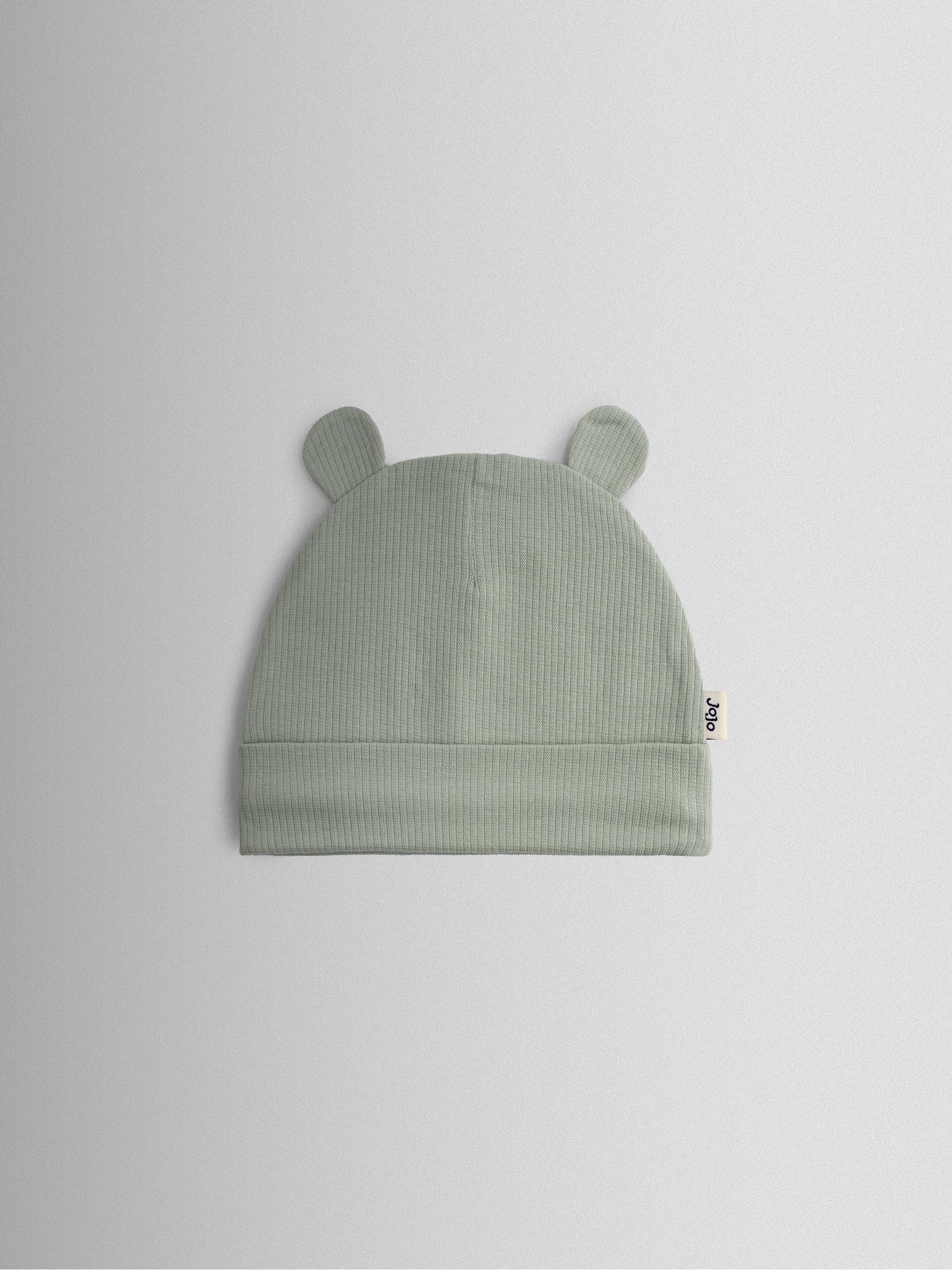 JoJo Maman Bébé bear hat 3-pack in sage, blue, beige, UK version