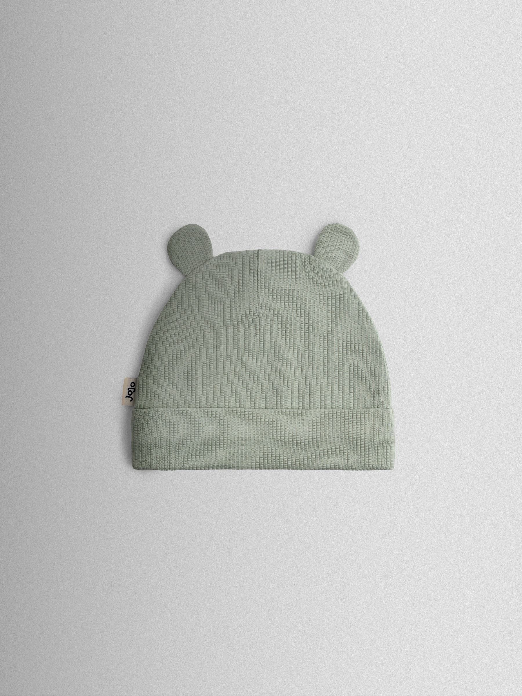 JoJo Maman Bébé bear hat 3-pack in sage, blue, beige, UK version