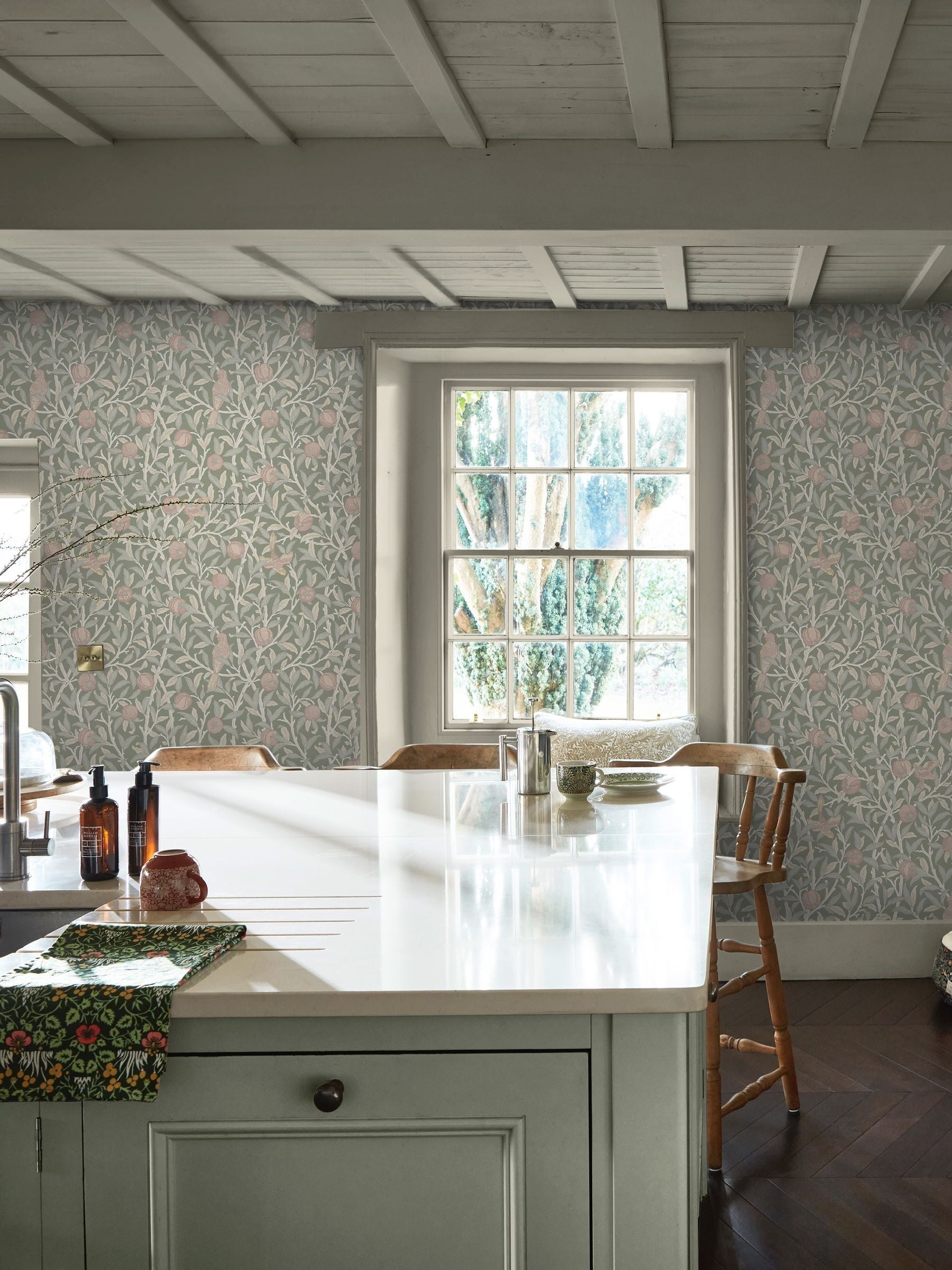 William Morris At Home Rose Garden Bird and Pomegranate A4 Wallpaper Sample