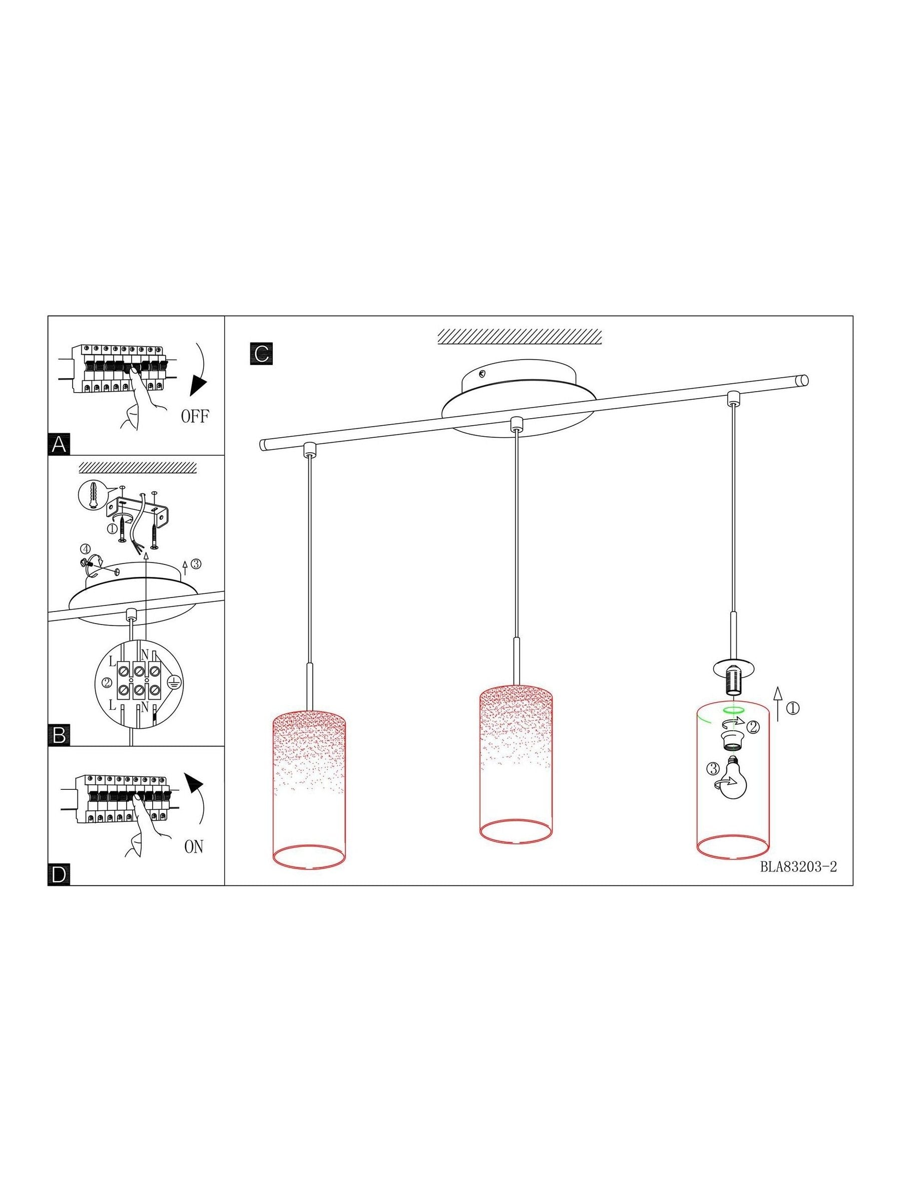 Eglo Troy 3 glass pendant light, UK version