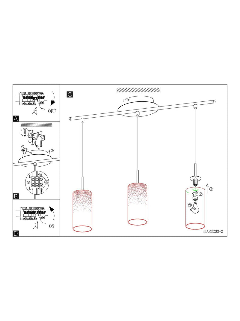 Eglo Troy 3 glass pendant light, UK version