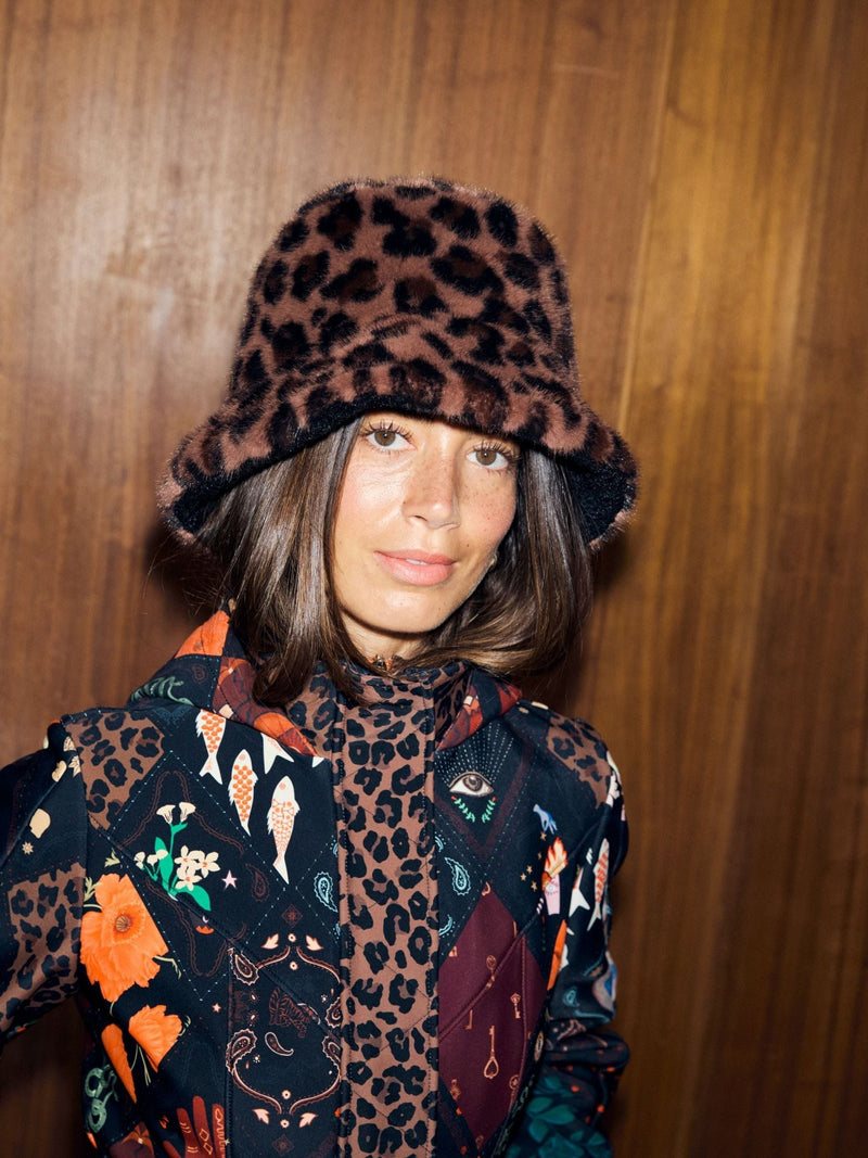 Never Fully Dressed leopard reversible borg fur bucket hat (British brand)