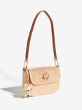 Lipsy gold raffia shoulder bag with floral hardware - British product