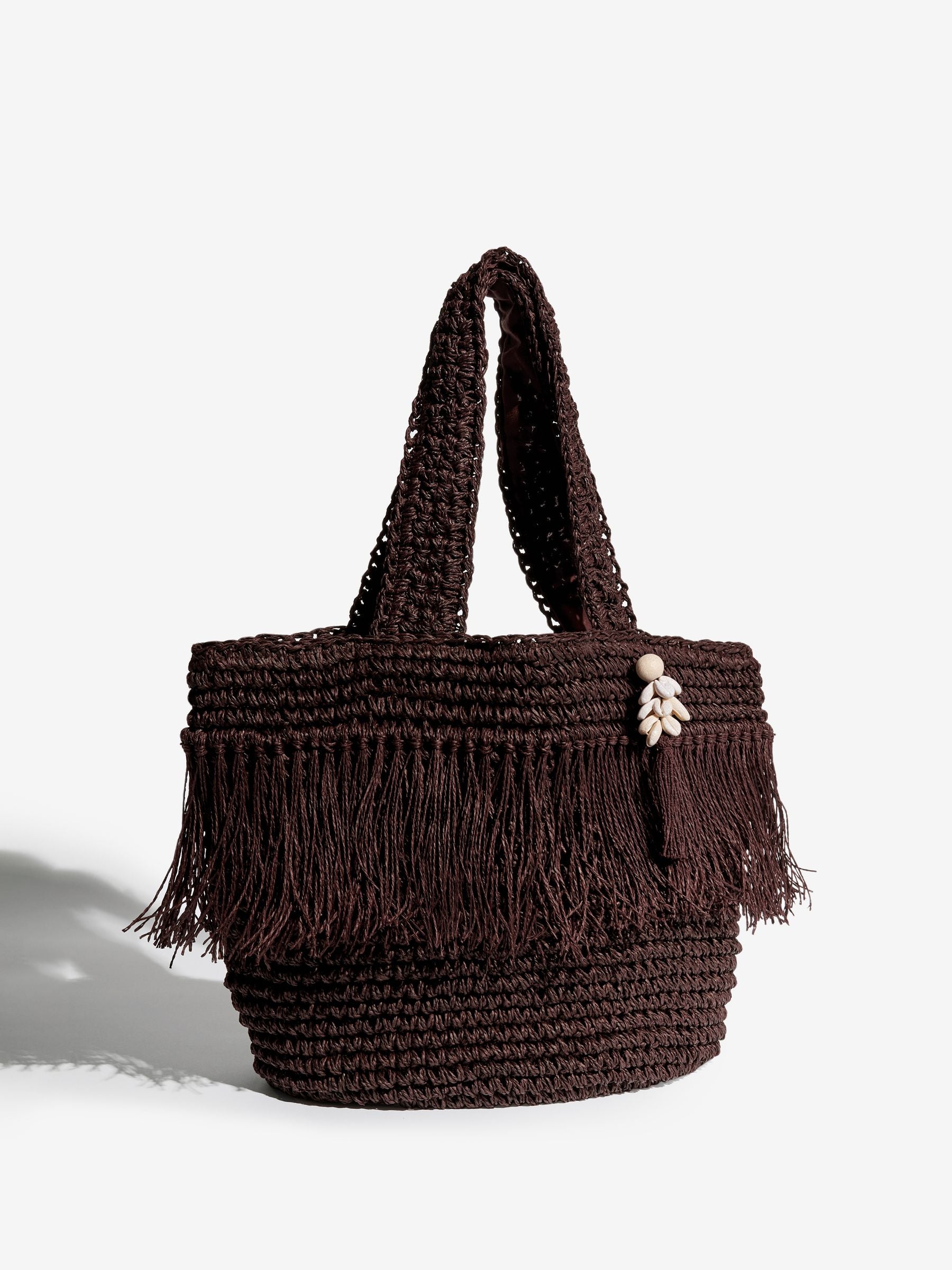 Lipsy chocolate brown raffia effect beach bag, UK version