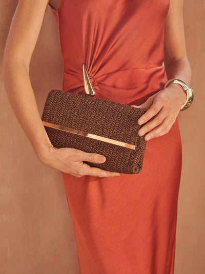 Next Friends Like These Brown Raffia Medium Foldover Clutch Bag- Buy online at McGrocer