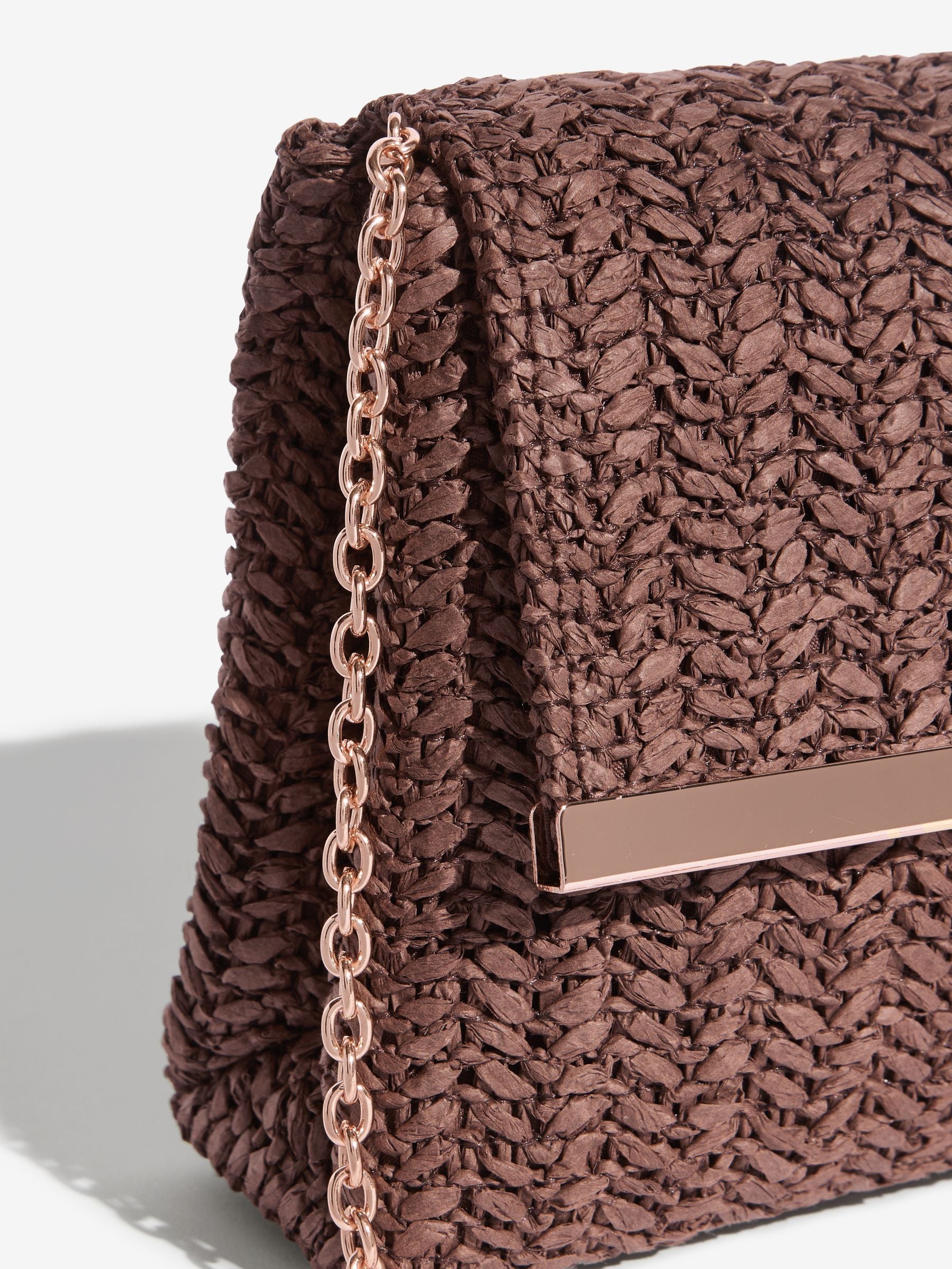 Friends Like These brown raffia foldover clutch bag - British product