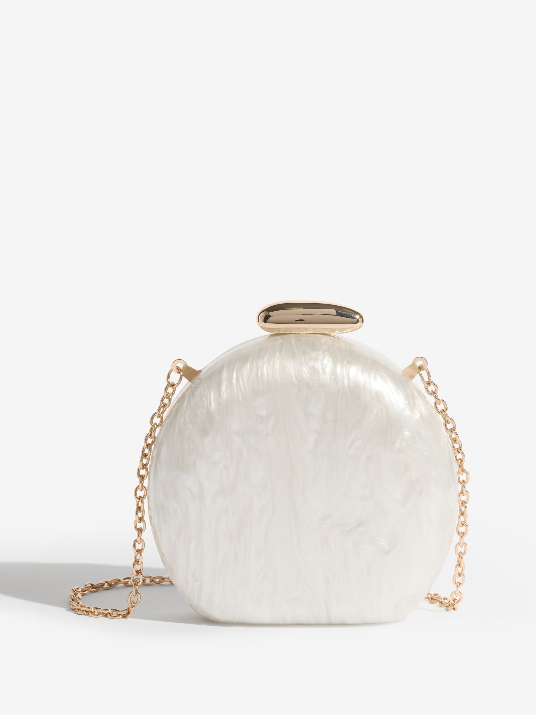 Friends Like These white round acrylic bridal clutch bag 14x10.5cm, UK version