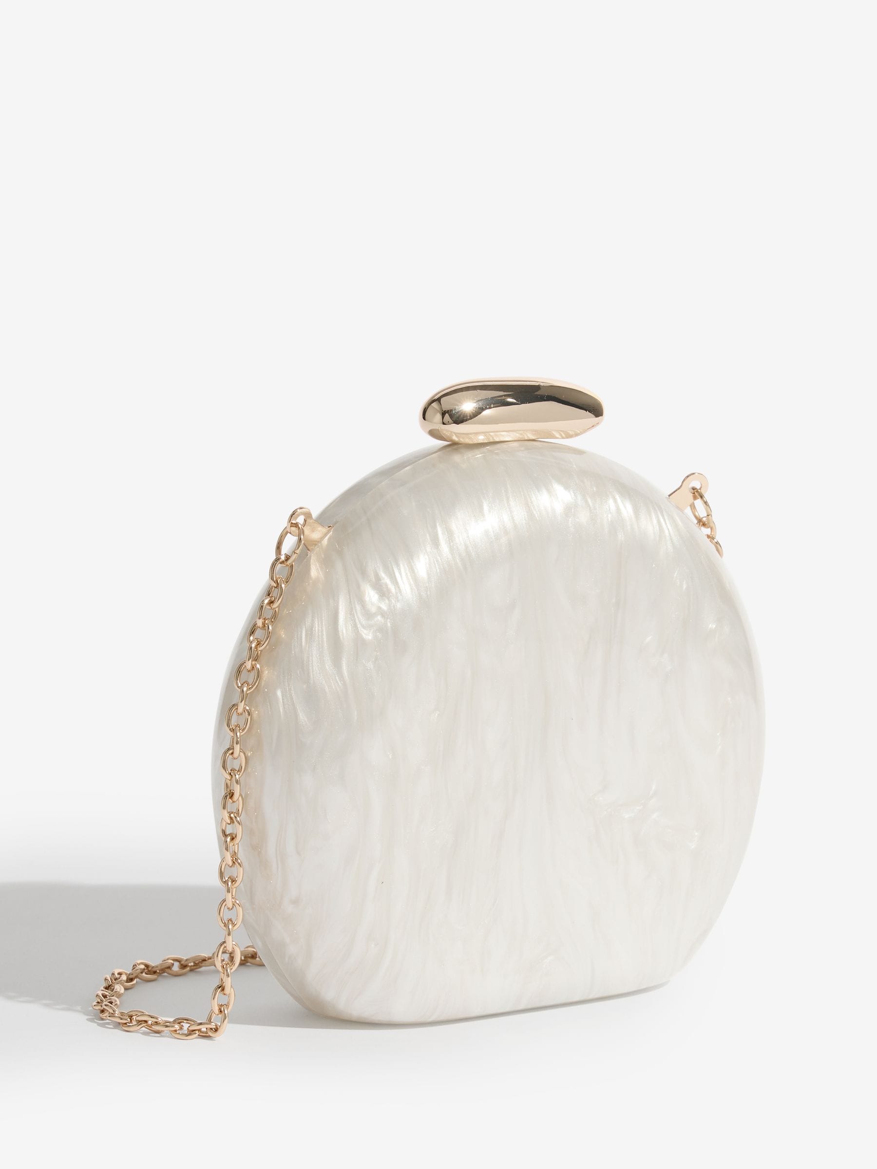 Friends Like These white round acrylic bridal clutch bag 14x10.5cm, UK version