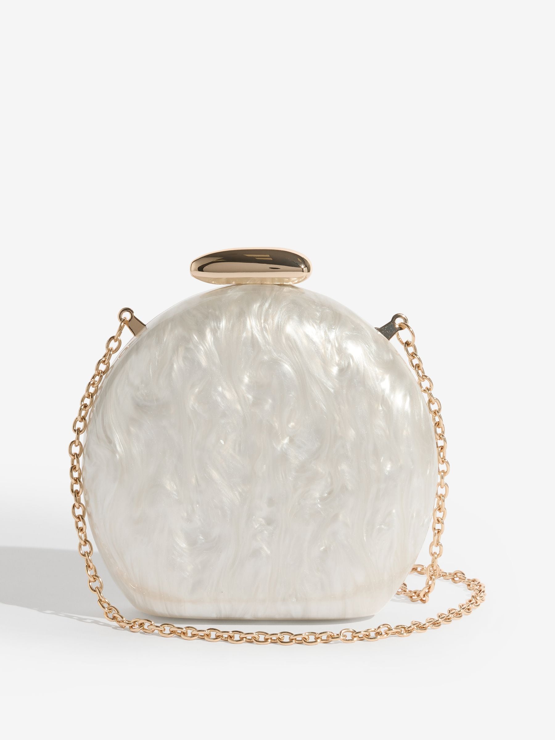 Friends Like These white round acrylic bridal clutch bag 14x10.5cm, UK version