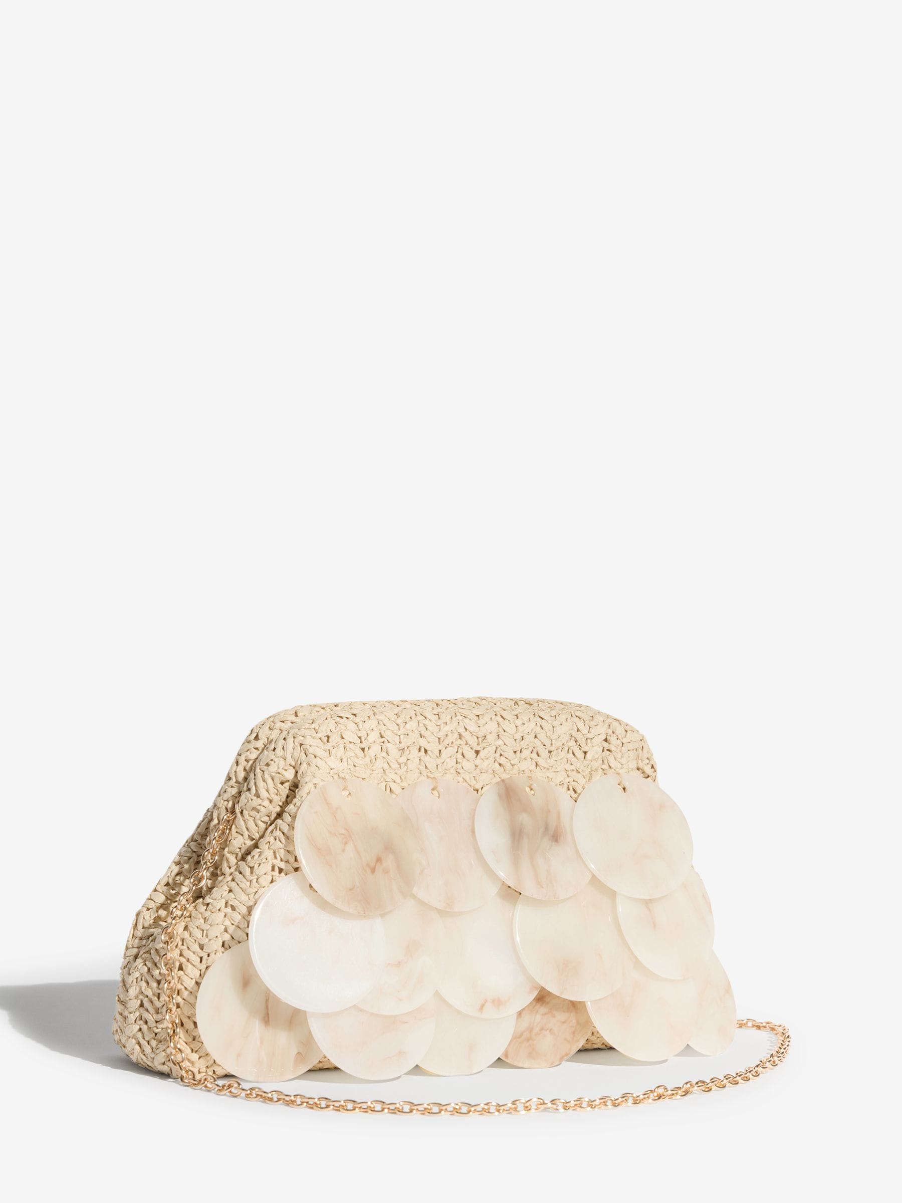Friends Like These faux shell acrylic disc raffia clutch bag - UK version