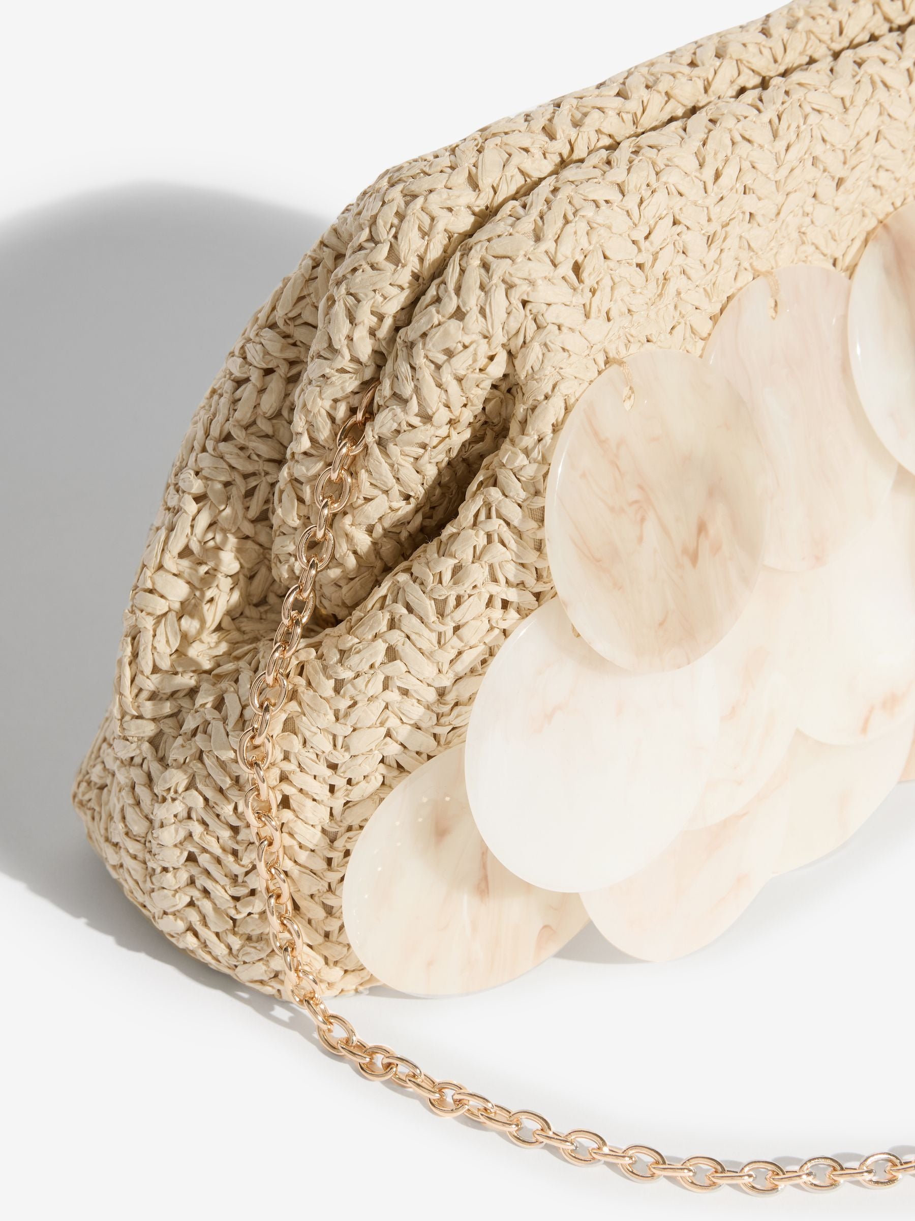 Friends Like These faux shell acrylic disc raffia clutch bag - UK version