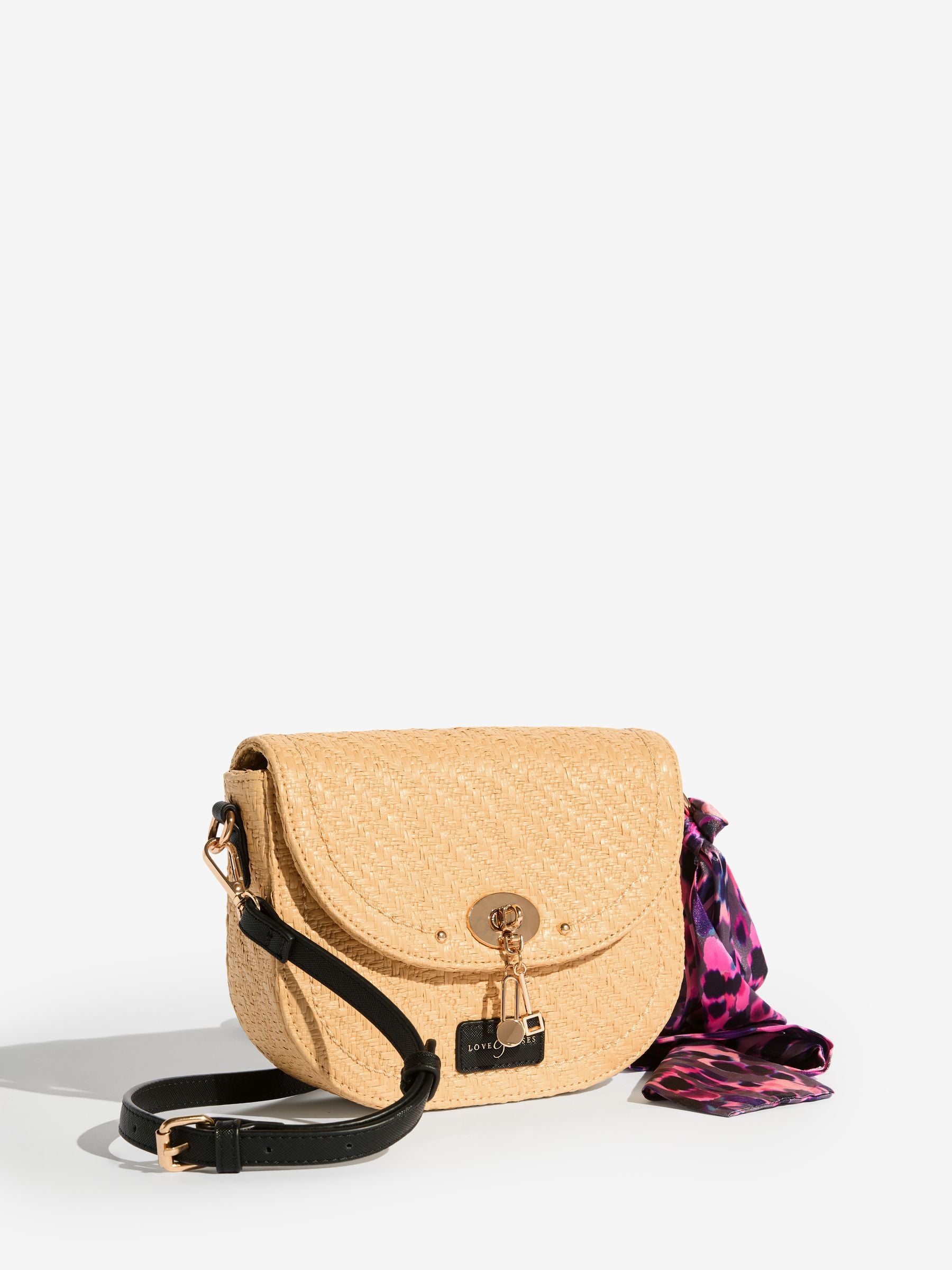 Love & Roses Raffia Saddle cross-body bag, imported from the UK