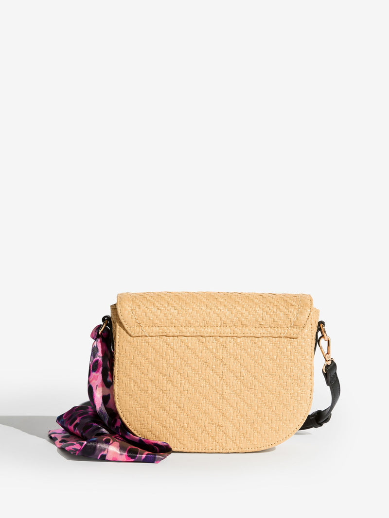 Love & Roses Raffia Saddle cross-body bag, imported from the UK