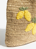 Love & Roses natural lemon embroidered raffia tote bag (British brand)