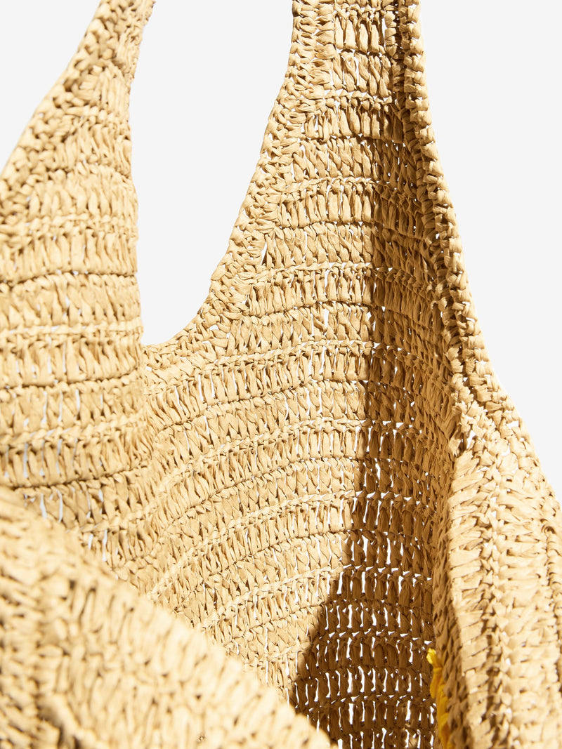 Love & Roses natural lemon embroidered raffia tote bag (British brand)