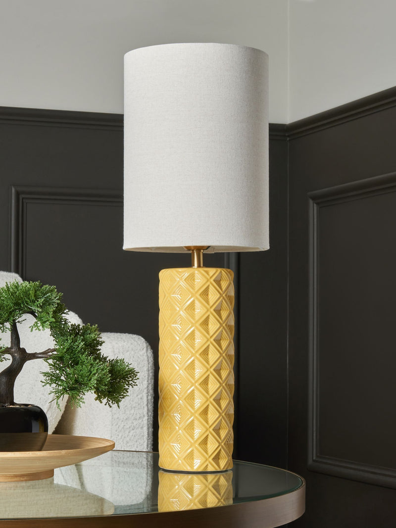 BHS yellow Halden lamp with cylinder shade (British brand)