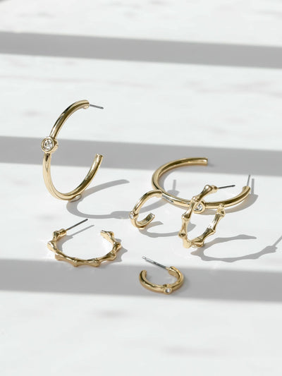 Boucles d'oreilles créoles Mood Gold polies et ornées de cristaux (lot de 3)