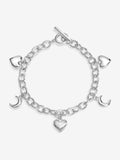 Silver Plated Ridged Heart and Moon Charm Bracelet