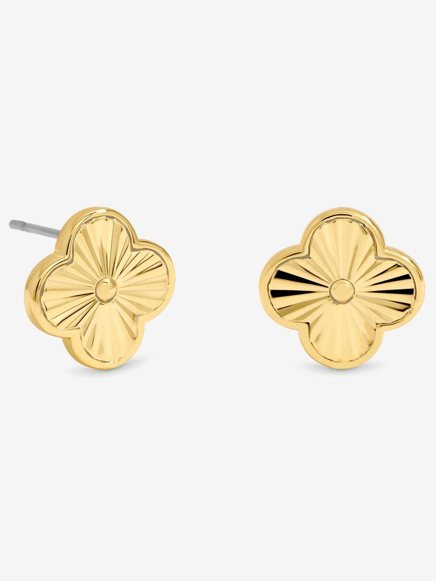 14K Gold Plated Diamond Cut Clover Earrings 12mm