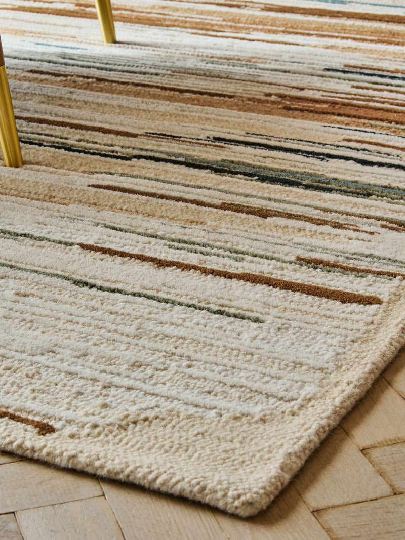 Blue wool rug linear abstract design (British brand)