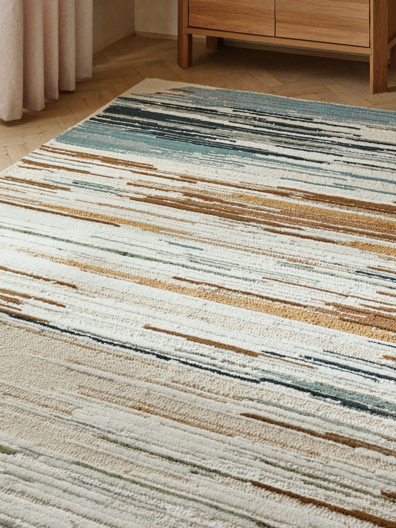 Blue wool rug linear abstract design (British brand)