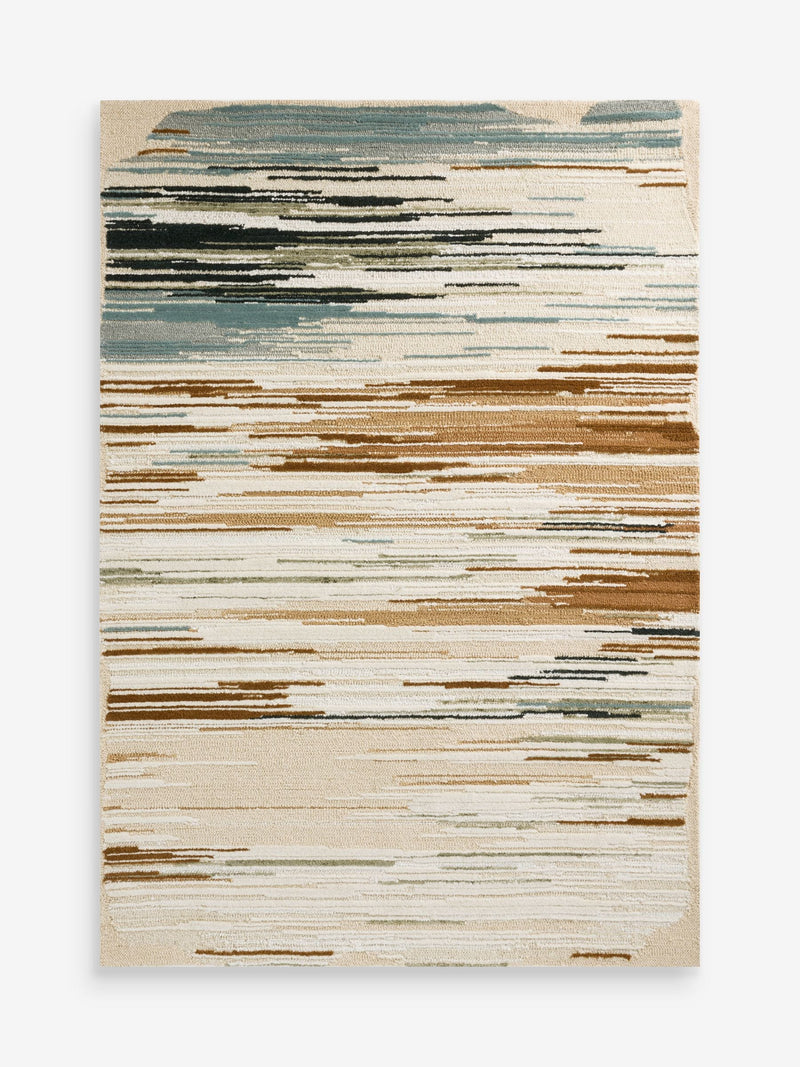 Blue wool rug linear abstract design (British brand)