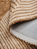 Ochre yellow abstract curve rug made from recycled polyester, UK version